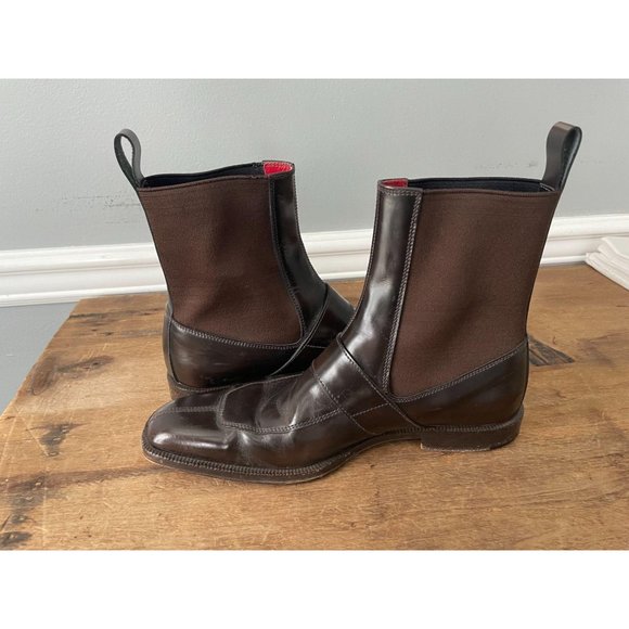 VERSACE Men's Brown Stretch Leather Buckle Boots - Picture 6 of 9